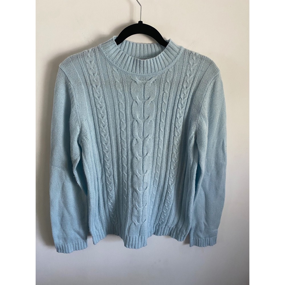 American Sweetheart Haband Light Blue Cable Knit Mock Neck Sweater Women Small